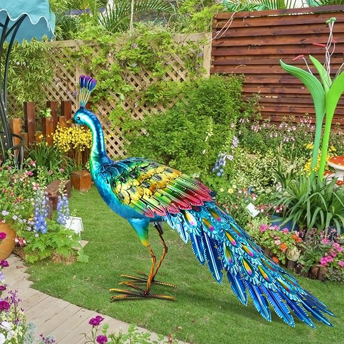 chisheen Peacock Statue Garden Decor Metal Peacock Yard Art Lawn Decoration Outdoor Sculpture Housewarming Birthday Gifts for Women,Mom,Grandma