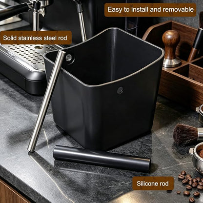 Espresso knock box,Coffee grounds pucks knock box,Coffee Knock Box with Removable Knock Bar and Non-Slip Rubber Base,Shock-Absorbent Durable Espresso Accessories (Black)