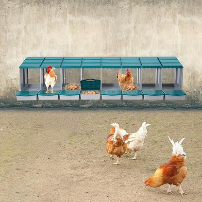Chicken Nesting Boxes 8 Compartment PP Nesting Box with Inclined Nesting Boxes & Vented Holes Wall Mount Chicken Laying Boxes for Chicken Coop (Green)