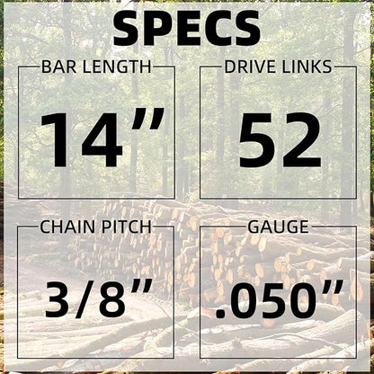 14 inch Chainsaw Guide Bar and Chain Combo - 3/8" LP Pitch 050'' Gauge 52 Drive Links for Craftsman Poulan, for Husqvarna 120, for Echo CS-310, for Ryobi RY3714 (2Chains+1Bar)
