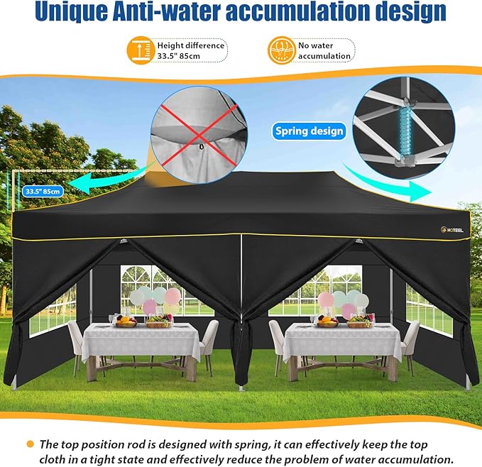 HOTEEL 13x26 Pop up Canopy Tent for Parties, Heavy Duty Easy Setup Tent with 6 Sidewalls, Outdoor Commercial Instant Gazebo for Wedding Event, with Roller Bag & Sand Bags, Black(Hexagonal Frame)