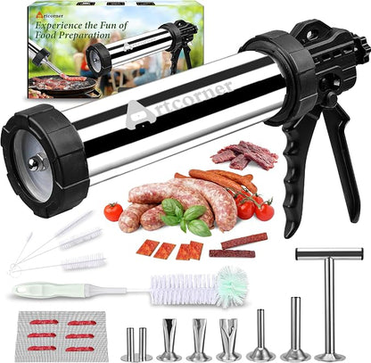 Professional Jerky Gun for Ground Meat | 2.5LB Capacity Jerky Maker Kit with 5 Attachments, 2 Brushes & Storage Net (Food Grade)