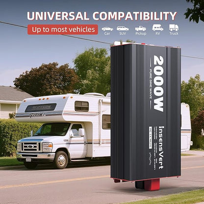 2000W Pure Sine Wave Inverter, Car Power Inverter 12V to 120V AC Converter for RV, Truck, Solar, Outdoor with Dual AC and 20A Socket, 18W+30W USB, PD60W, Surge 4000W, Remote Control(2000W-12V)