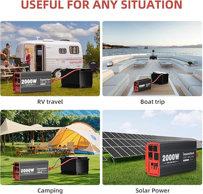 2000W Pure Sine Wave Inverter, Car Power Inverter 12V to 120V AC Converter for RV, Truck, Solar, Outdoor with Dual AC and 20A Socket, 18W+30W USB, PD60W, Surge 4000W, Remote Control(2000W-12V)