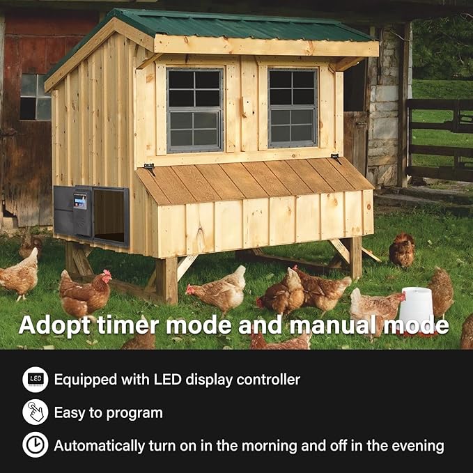Programmable Chicken Automatic Door with Timer and LCD Display Double Power Supply(USB Charging/Battery Holder) Chicken Coop Door Anti-Pinch Protection for Poultry Black
