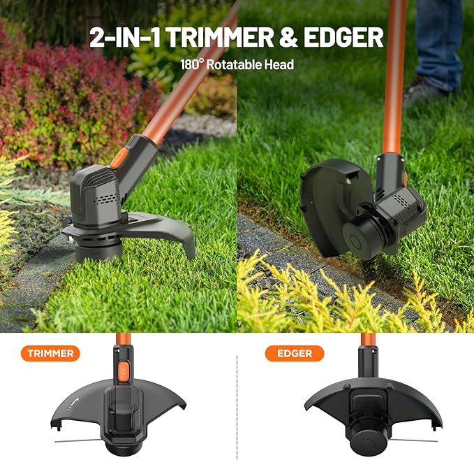 Litheli 20V Cordless String Trimmer & Edger + Leaf Blower Bundle with 2×2.0Ah Batteries & Charger, Lightweight Lawn Tools for Garden and Yard Cleaning