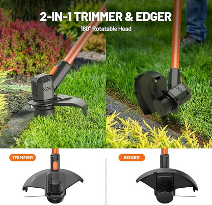 Litheli 20V Cordless String Trimmer & Edger + Leaf Blower Bundle with 2×2.0Ah Batteries & Charger, Lightweight Lawn Tools for Garden and Yard Cleaning