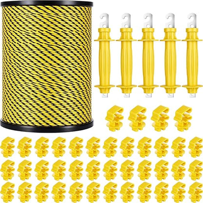 SATINIOR 46 Pcs Electric Fence Kit Included 3366ft/ 1026m Electric Fence Polywire, 40 T Post Insulators Socket, 5 Yellow Rubber Gate Handle Insulators for Fencing Horse, Cattle, Predator Protection