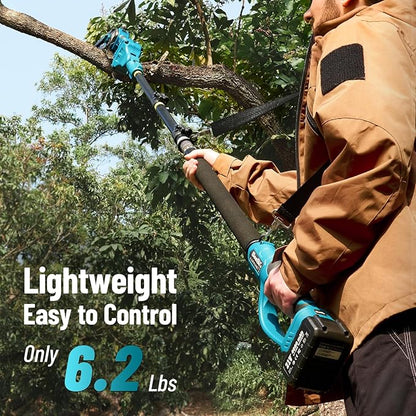 SEESII 2-in-1 Pole Saws for Tree Trimming: Electric Mini Chainsaw 6 Inch Cordless, 2 x 4000mAh Batteries Tree Pruner, Brushless Chain Saw with Extension Pole for Limb Branch Cutter,16Ft Reach