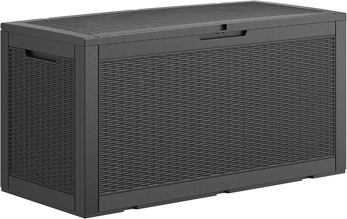Outdoor Storage Box, Resin Deck Boxes Indoor and outdoor, Waterproof Storage Box Lockable Lid (Black, 100 Gallon)