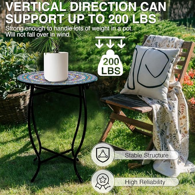 Outdoor Metal Side Tables, 14" Round Patio Side Table, Weather Resistant Metal End Table Side Table for Patio Yard Porch Balcony Garden Bedside, Plant Stand for Indoor, Easy Assemble