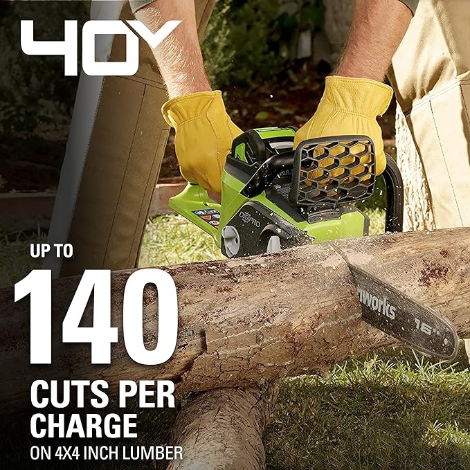Greenworks 40V 16" Brushless Cordless Chainsaw (Great For Tree Felling, Limbing, Pruning, and Firewood / 75+ Compatible Tools), Tool Only