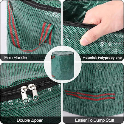 2 Pack 72 Gallons Reusable Garden Waste Bags with Lid Lawn and Leaf Bags Heavy duty Reinforced 4 Handles Yard Waste Bags Container for Clean Up Outdoor Debris Leaves Grass Clippings