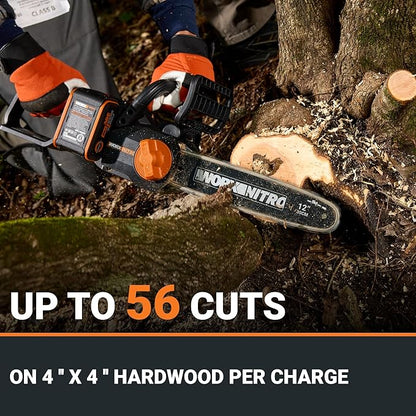 Worx Nitro 20V 12" Cordless Brushless Chainsaw 4.0 Ah Battery and Charger Included WG350