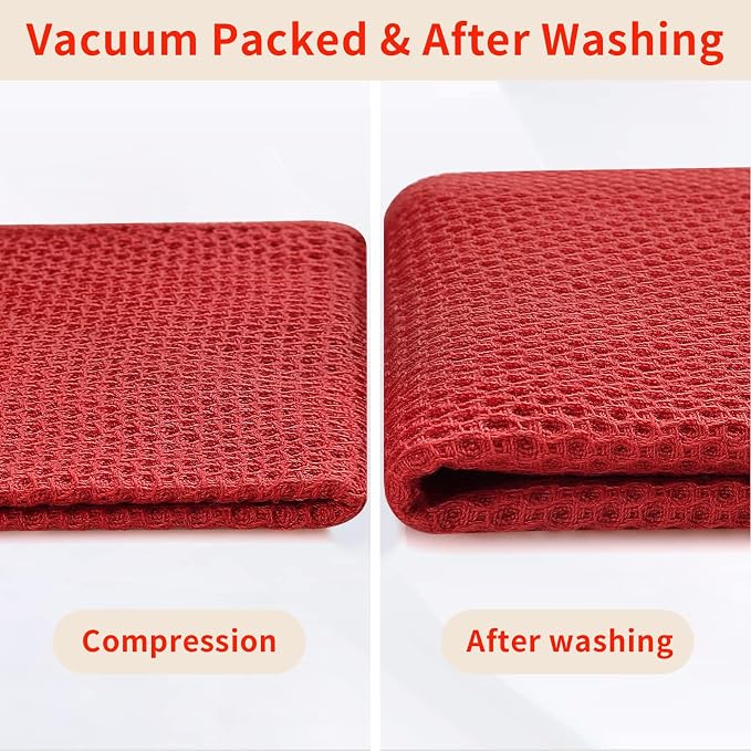 Homaxy 100% Cotton Waffle Weave Kitchen Towels, 5-Pack, Brick Red | 13 x 28 Inches, Ultra Soft Absorbent Dish Towels, Quick Drying Cleaning Towels