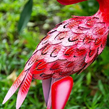 XONOR Metal Flamingo Garden Statues Red Flamingo Yard Art Outdoor Sculptures for Home Patio Lawn Backyard Décor, Set of 2