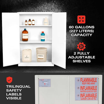 FireKing Platinum Flammable Safety Cabinet, Lab Chemicals Flammable Storage Cabinet, 60 Gallon Steel Safety Cabinets with Manual Door for Commercial, Industrial & Home Use, 34" x 34" x 65"