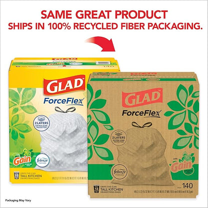 Glad ForceFlex Tall Kitchen Trash Bags, 13 Gallon, Gain Original, 140 Count (Package May Vary)