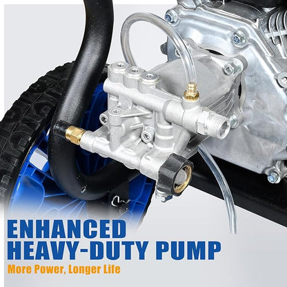 TOOLCY 3400 PSI & 2.8 GPM Gas Powered Pressure Washer with Onboard Soap Tank, Power Washer for Cleaning Cars Homes Patios Fences Driveways, Spray Gun, 5 Nozzles, 50FT Pressure Hose (Foldable Frame)