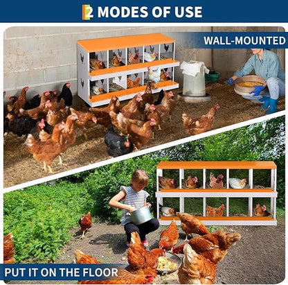 10 Compartment Metal Chicken Nesting Box, Automatic Roll-Out Egg Collection, Waterproof Galvanized Steel Laying Box, for Hens Ducks Rabbits, Orange
