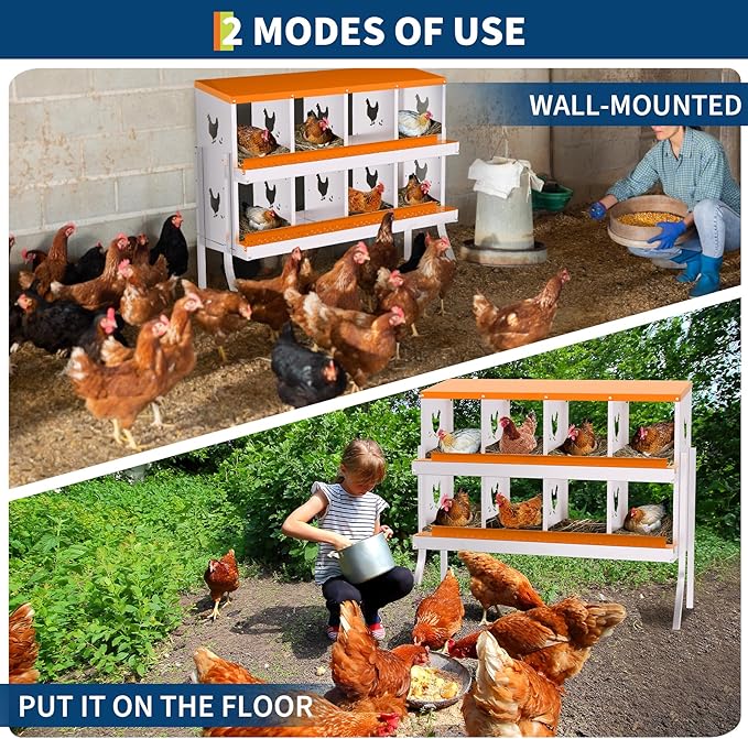 Nesting Boxes for Chickens, Chicken Coop Laying Boxes for Hens with Egg Rollaway System to Protect Eggs, 6/8/10-Hole Galvanized Steel Chicken Nesting Boxes Backyard Farm, Easy to Clean