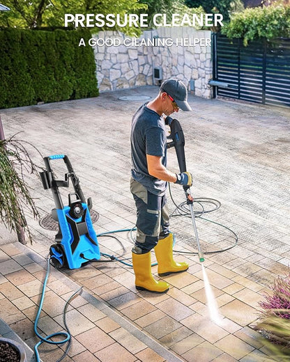 Pressure Cleaner 5000 PSI 3.0 GPM Adjustable Pressure, High Power Cleaner with 33ft Pressure Hose, 4 Nozzles and 500ml Foam Cannon for Cars/Fences/Driveways/Patios/Home Cleaning (Blue)