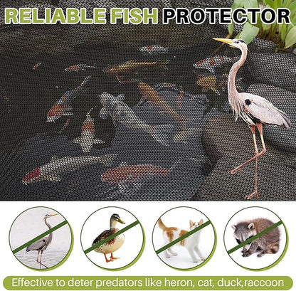 Koi Pond Netting Kit 15 x 20ft, Heavy-Duty Pe, Bird Deer Fence Netting, Durable Net Cover for Leaves, Protect Fish from Blue Heron Bird, Cats & Predators, Stakes & Ties Included