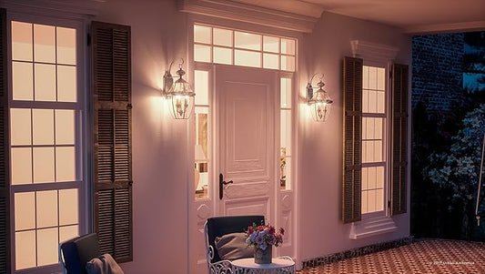 Urban Ambiance Luxury Colonial Outdoor Wall Light, Large Size: 22.5" H x 12.25" W, with Tudor Style Elements, Versatile Design, Classy Aged Silver Finish and Beveled Glass, UQL1147