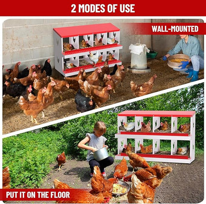 Chicken Nesting Boxes,8 Compartments Galvanized Steel Metal Laying Boxes,Pull-Out Egg Box Easy Egg Collection & Clean,Wall Mount Suitable for Farm Chicken House,Red