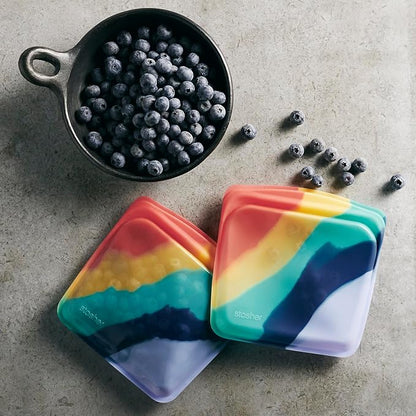 Stasher Premium Reusable Silicone Food Storage Bags, 6-Pack, Multicolor | Food-Safe Silicone, BPA-Free, Leak-Free, Eco-Friendly, Dishwasher, Lunch Bag, Travel Containers, Meal Prep, Lunch, Travel