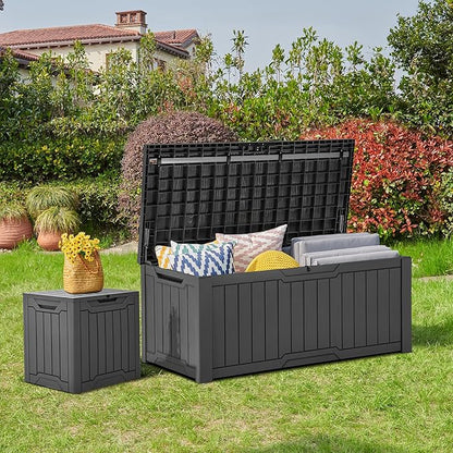 YITAHOME 120 Gallon Large Deck Box, Resin Outdoor Storage Box for Outdoor Pillows, Garden Tools and Pool Supplies, Waterproof, Lockable, Dark Gray
