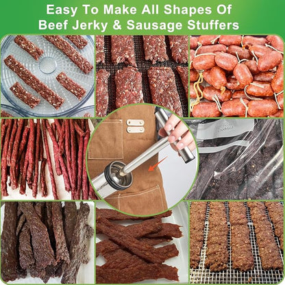 2.5LB Jerky Gun Kits, Stainless Steel Jerky Maker, Beef Stick Gun | Meat Injector For Beef Jerky Venison Snack Sticks Sausage Stuffer Jerky Shooter Cannon For Smoker Dehydrator Keto Hunter