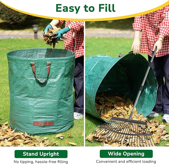GreatBuddy 32 Gallon Reusable Yard Waste Bag, Heavy Duty, Upright Lawn Bags with 4 Reinforced Handles for Garden Leaves and Waste Collection, Lightweight and Portable (3 Pack)