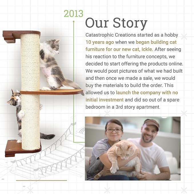 Catastrophic Creations Cat Scratching Post – 4-Tier Cat Wall Scratcher – Durable Bamboo & Sisal Cat Scratcher Post – Hand-Crafted Cat Scratching Posts for Indoor Cats – Modern Cat Furniture-