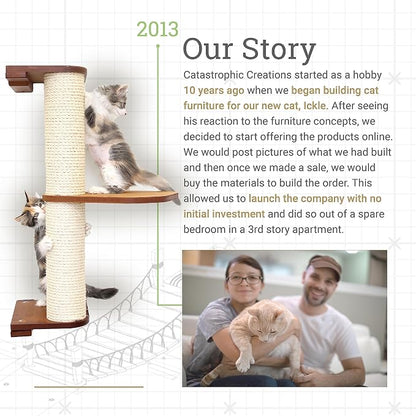 Catastrophic Creations Cat Tree with Hammock Perch – Mounting Wall Cat Shelves w/Canvas Fabric – Bamboo Wood Cat Tree Floating Steps – Lounger & Climber Cat Trees – Modern Cat Furniture