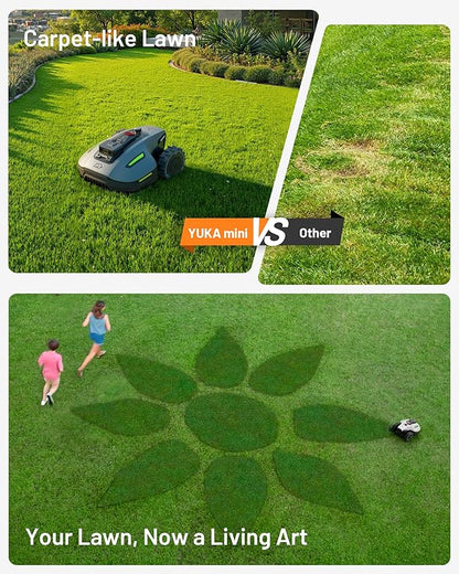 Mammotion YUKA Mini 700H Robot Lawn Mower with Replacement Blades, Reception 0.17 Acre, Max.0.35 Acre, Ultrasense AI Vision+ RTK, App Control, 50% Slope, Cutting Height 2''~3.5'', 15 Mowing Zones