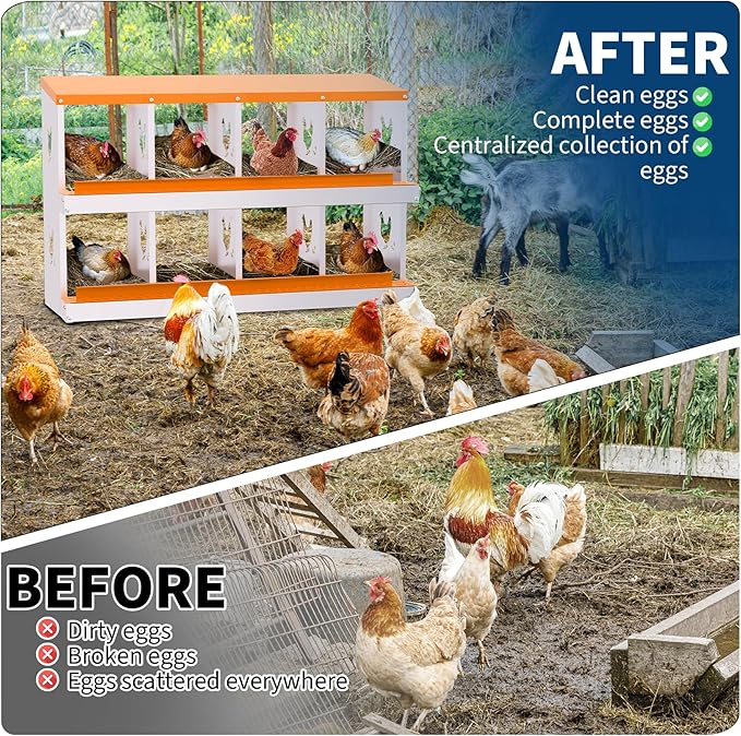 Nesting Boxes for Chickens, Chicken Coop Laying Boxes for Hens with Egg Rollaway System to Protect Eggs, 6/8/10-Hole Galvanized Steel Chicken Nesting Boxes Backyard Farm, Easy to Clean