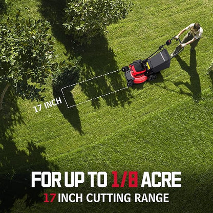 PowerSmart 40V 17" Cordless Lawn Mower with 4.0Ah Battery and Charger, Brushless Motor, up to 1/8 Acre, 3-in-1 (MB2418A)