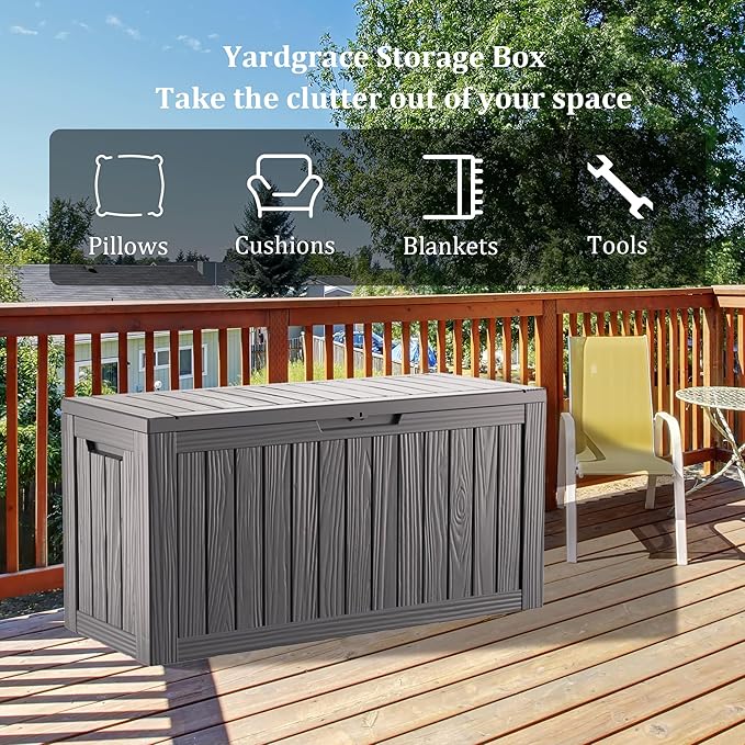 80 Gallon Waterproof Deck Box, Lockable Resin Storage Box for Patio Furniture Cushions Garden Tools and Outdoor Delivery Storage, Coffee