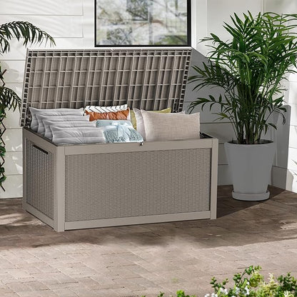 320GAL Brown High - End Wicker - Textured Outdoor Deck Box with Lock Hole - Waterproof, SGS - Certified UV Protection, Exquisite Storage for Luxury Patio Decor and Premium Outdoor Cushions