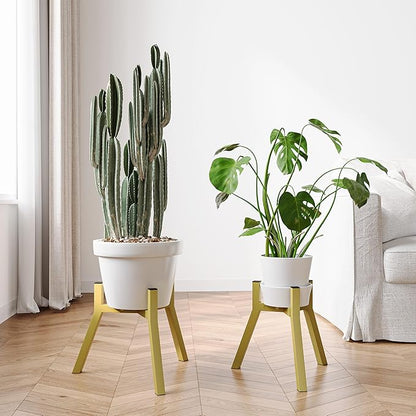 Adjustable Plant Stands Set of 2, Metal Modern Small Plant Holder, Heavy Duty Stable Flower Holder Stand Rack for 10-16 Inch Indoor Outdoor Corner Living Room Balcony Office Golden PS-007GY-2