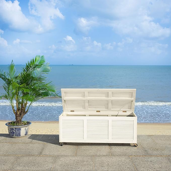 SAFAVIEH Outdoor Elina White Cushion Storage Box