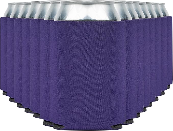 Blank Beer Can Coolers Sleeves (14-Pack) Soft Insulated Beer Can Cooler Sleeves - HTV Friendly Plain Can Sleeves for Soda, Beer Cans & Bottles - Blanks for Vinyl Projects & Wedding Favors (Purple)