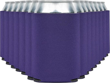 Blank Beer Can Coolers Sleeves (14-Pack) Soft Insulated Beer Can Cooler Sleeves - HTV Friendly Plain Can Sleeves for Soda, Beer Cans & Bottles - Blanks for Vinyl Projects & Wedding Favors (Purple)