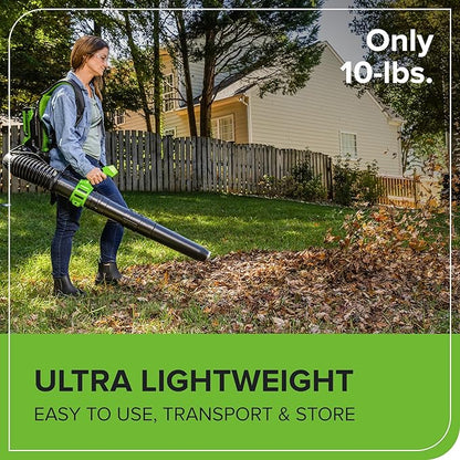 Greenworks 40V (710 CFM / 175 MPH) Brushless Backpack Blower, Commercial Power for Wet Leaves, Heavy Debris, Gravel and Driveway Snow, Includes (2) 5.0Ah HP Batteries & 4A Dual Charger
