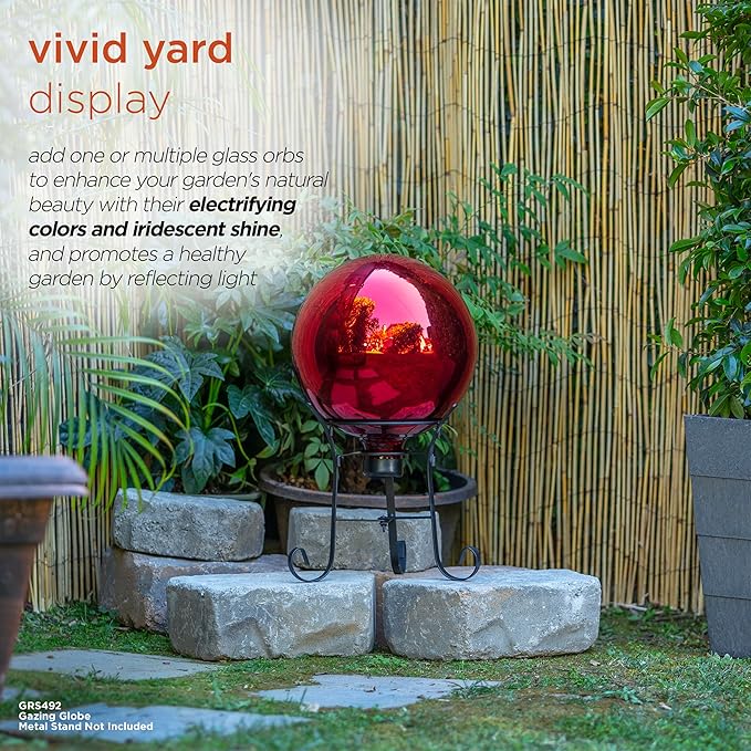 Alpine Corporation 10" Diameter Indoor Outdoor Glass Gazing Globe Yard Decor, Red
