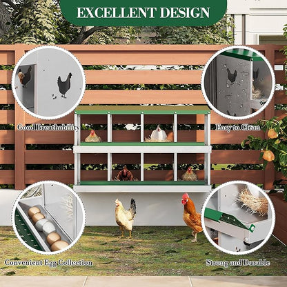 Metal Nesting Boxes for Chickens - 10 Compartments Chicken Roosting Boxes, Chicken Coop Nest Box with Perch & Lid - Versatile Wall Mount or Free Standing for Backyard Flocks, Homesteads, Farms