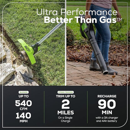 Greenworks 60V 13" Cordless String Trimmer & Leaf Blower Combo Kit, 4.0 Ah Battery and Charger Included