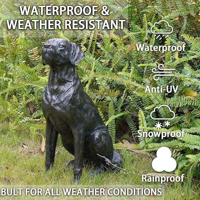 Garden Statue Outdoor Decorations Dog-Figurine – 19inch Black Labrador décor Sculpture Sitting Statue Resin Sculpture for Patio Lawn Yard Porch Garden 12.25L*8.25W*19H