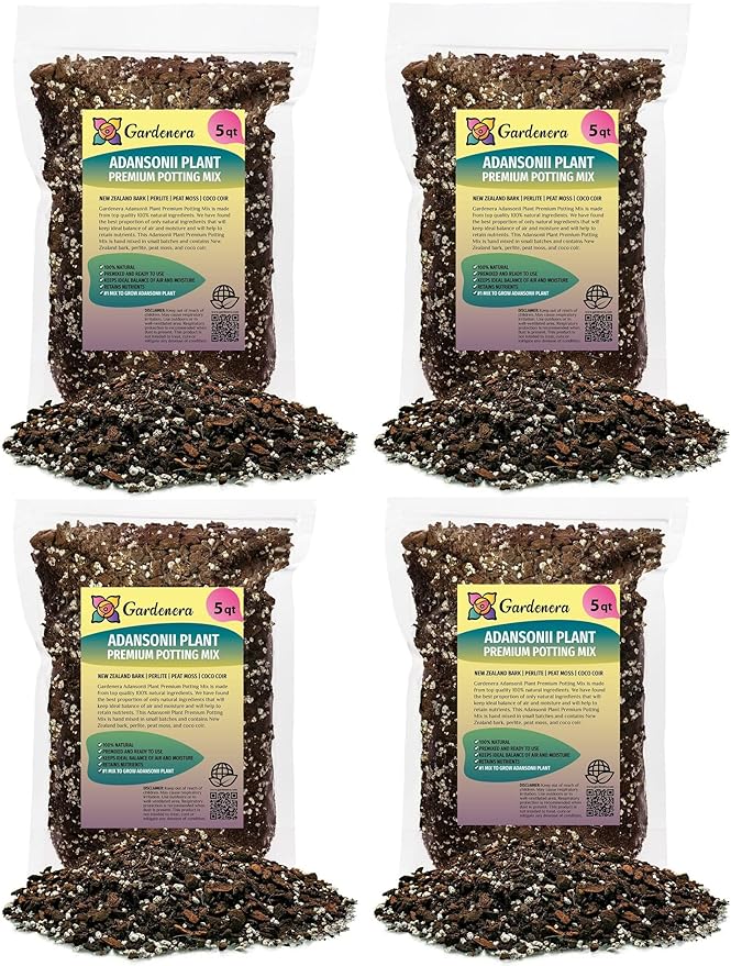 GARDENERA Monstera Adansonii Premium Soil Blend - 20 QT - Promote Aeration, Drainage & Nutrient Retention - (4 Bags of 5 Quart)